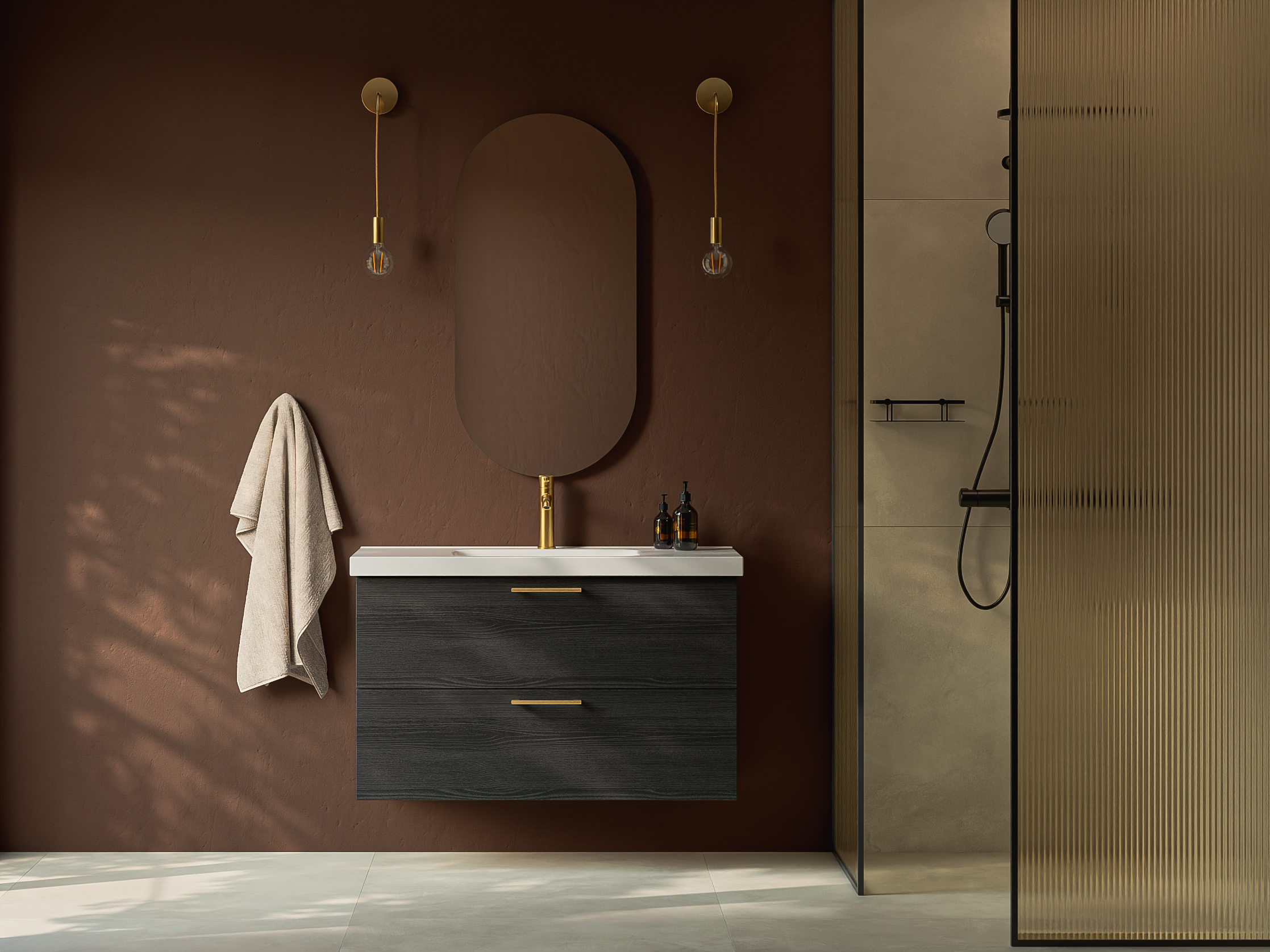 Temal Stella allaskaluste ruskeassa kylpyhuoneessa