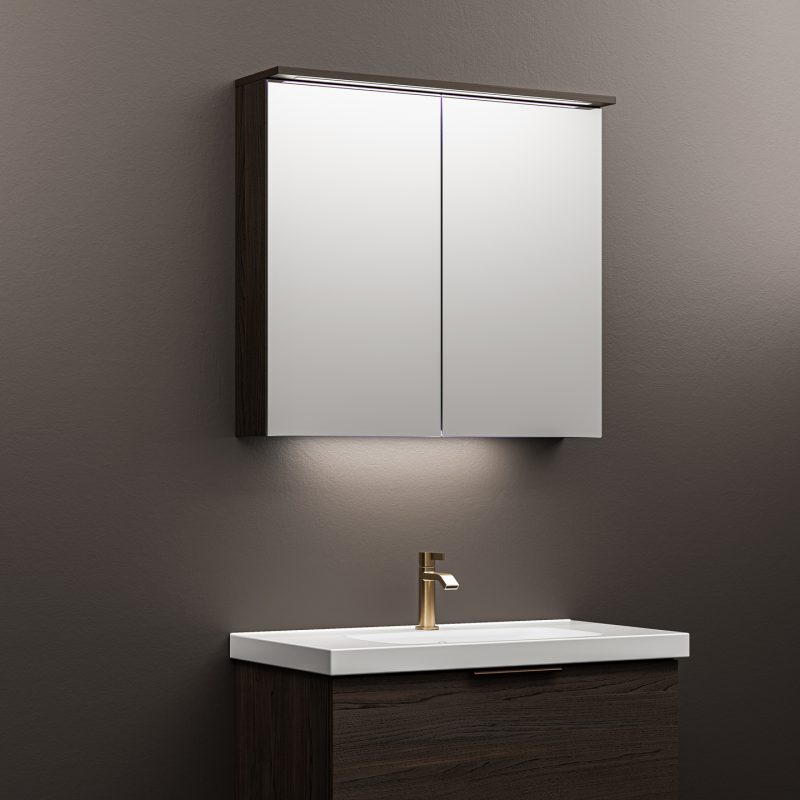 Temal Unic peilikaappi kylpyhuoneeseen, 8 eri kokoa, kuvassa 80 cm leveä, tumma puu